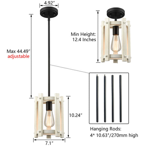 Modern Farmhouse Wood Pendant Light Fixture Black Finish